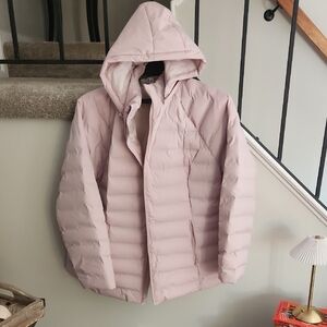 Light Pink Puffer Foldable Jacket with Hood